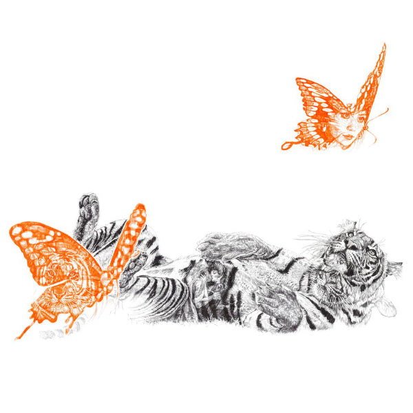 Butterfly Lover 2014 black and neon orange Biro drawing