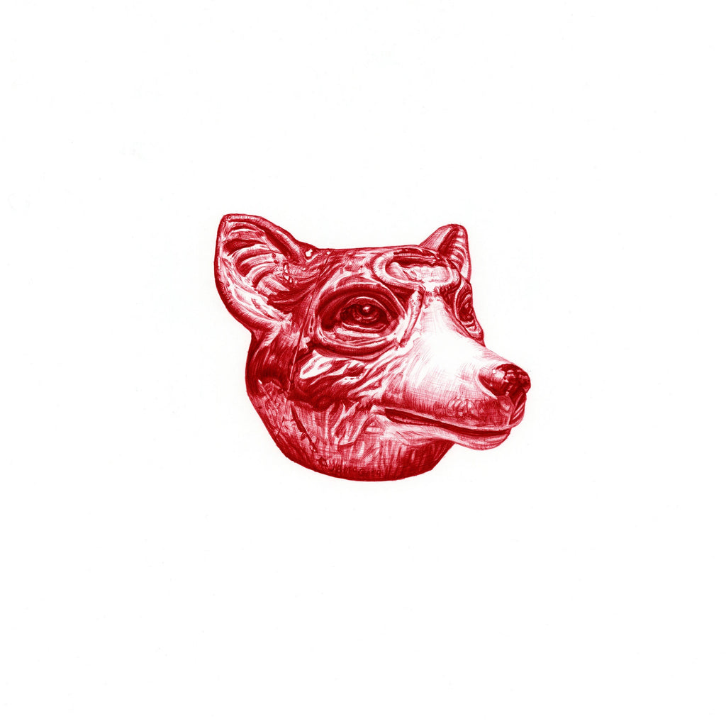Red Biro drawing of an Edwardian wolf spill vase