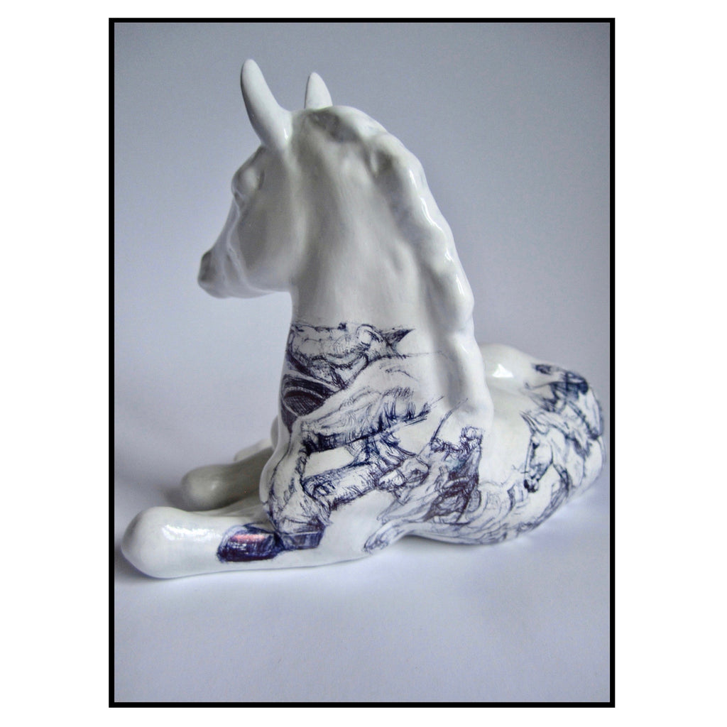 China Lomonosov foal figurine with Biro drawing of horses