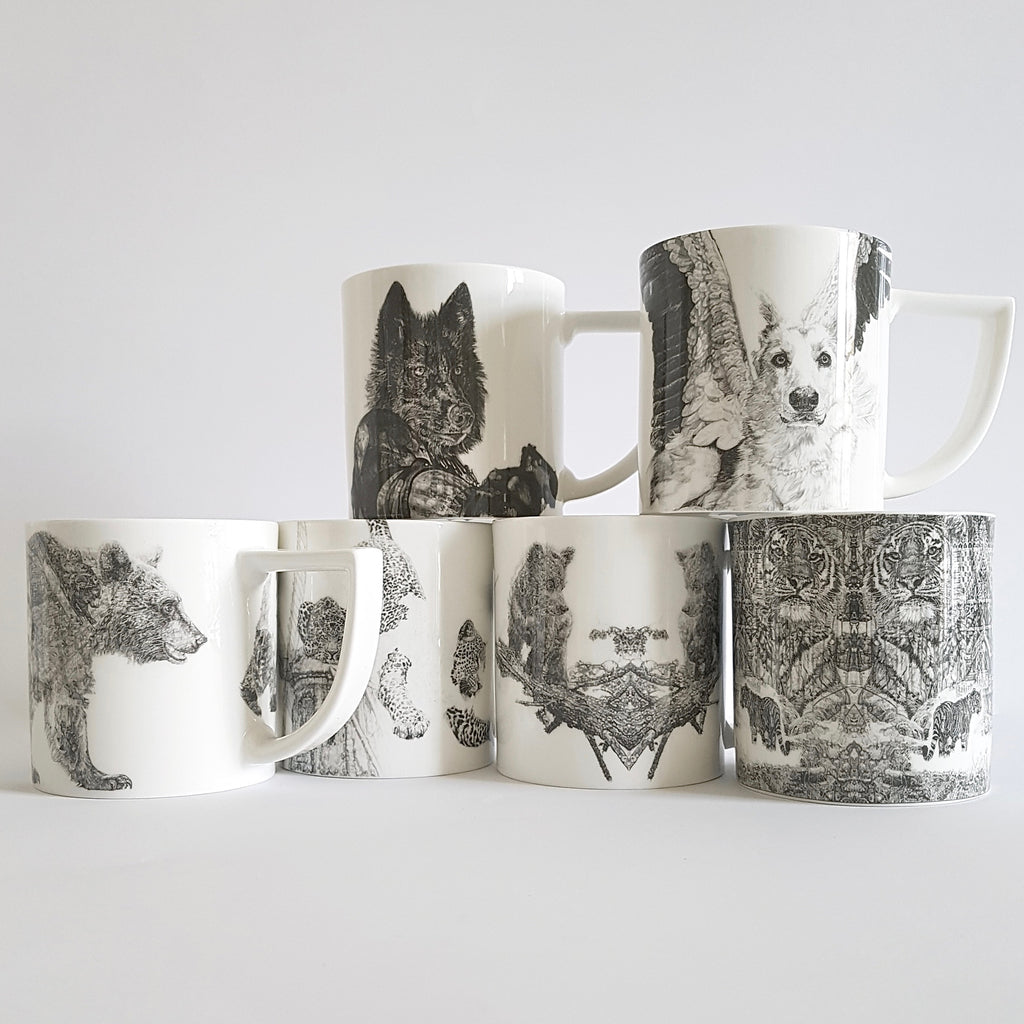 Set of Six Fine English China Mugs